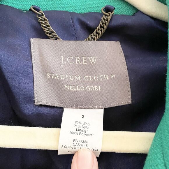 J Crew Kelly Green Stadium Cloth by Nello Gori Wool Coat Size 2 Wool Blend - Picture 4 of 12